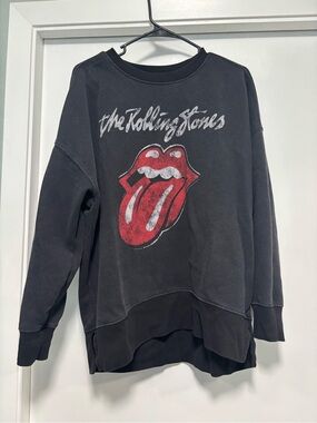 The Rolling Stones Black Sweatshirt with Red Tongue Graphic